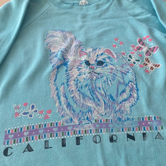 Vintage Cat Lover’s 80s Longline Sweatshirt Dress Grannycore Size L estimated - Picture 3 of 6